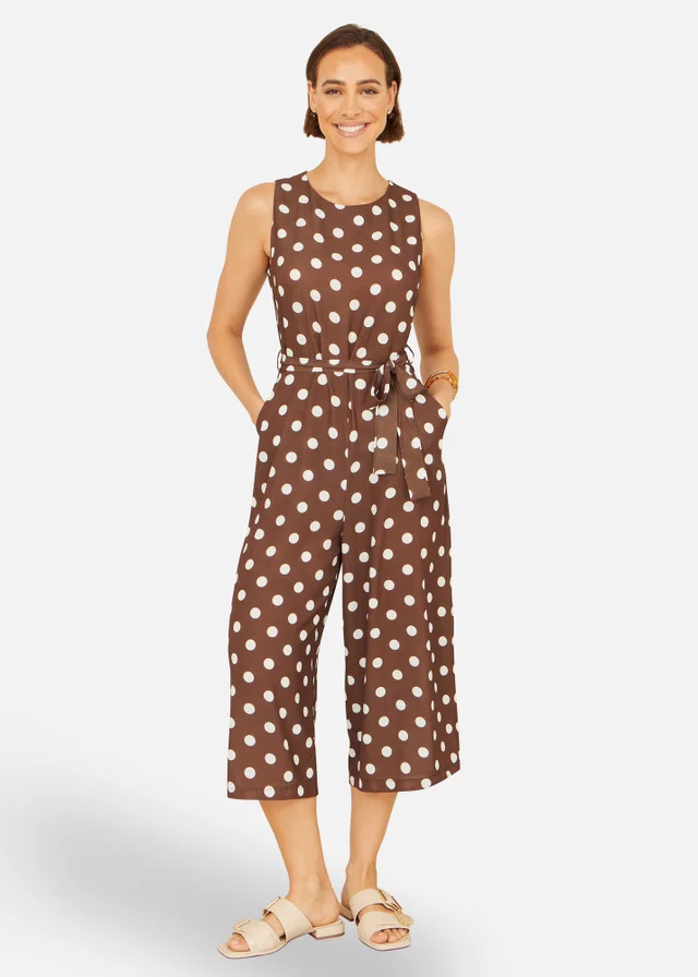 Yumi Brown Spot Culotte Jumpsuit