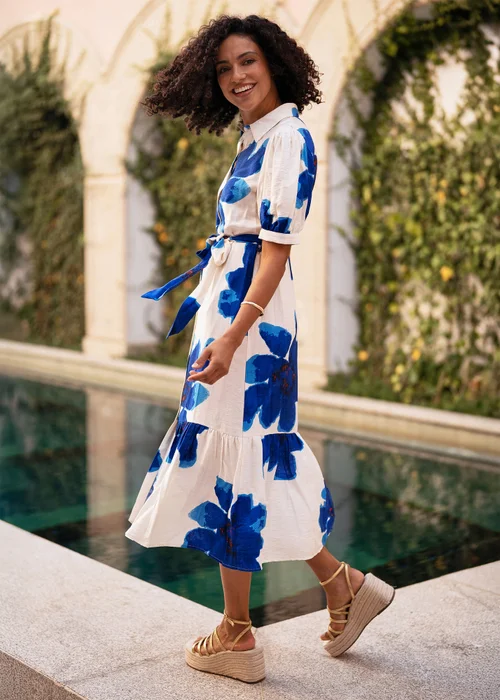 Yumi Blue Scattered Floral Shirt Dress - 18 Image 3