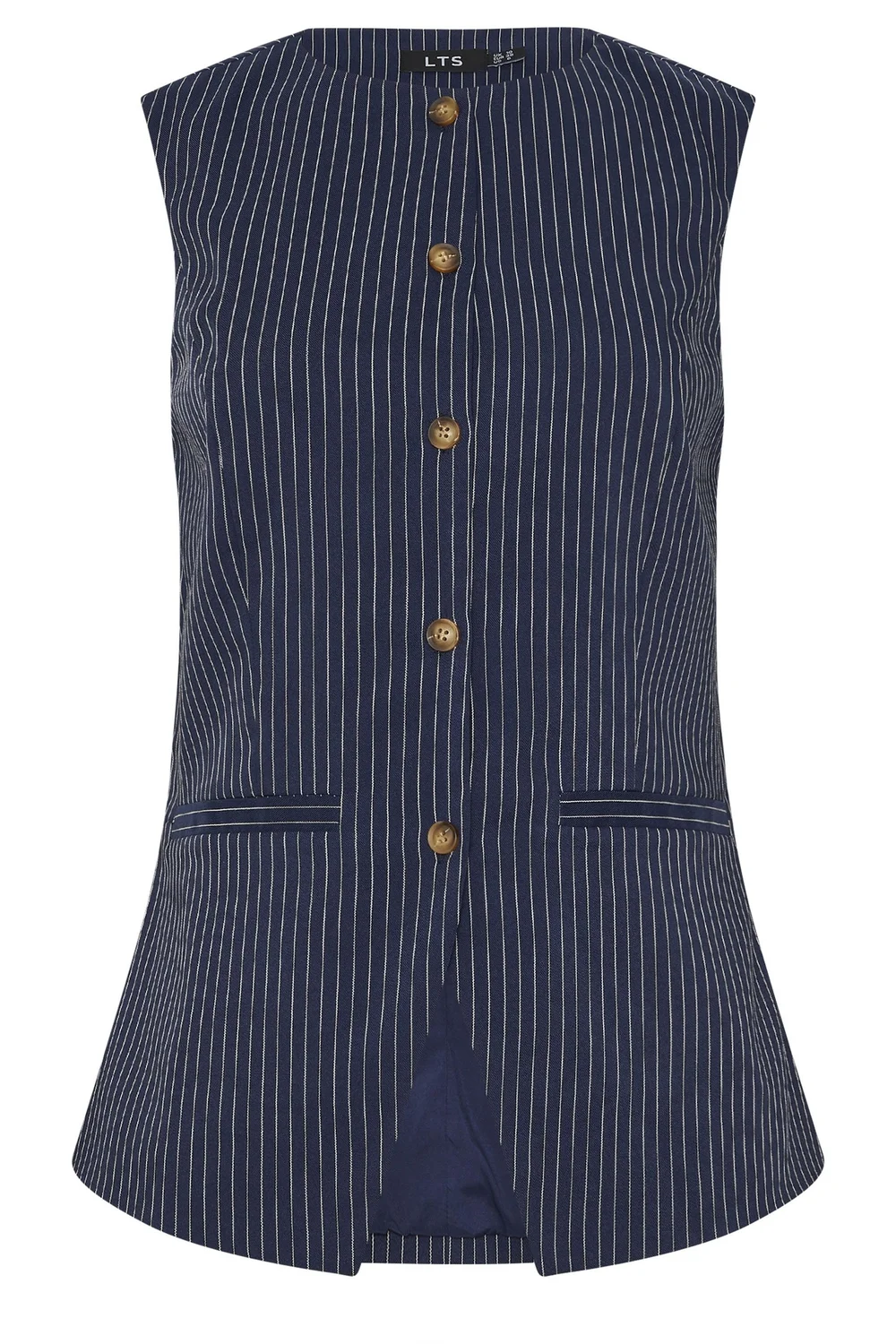 Long Tall Sally Navy Blue Pinstripe Waistcoat - 12 Image 5