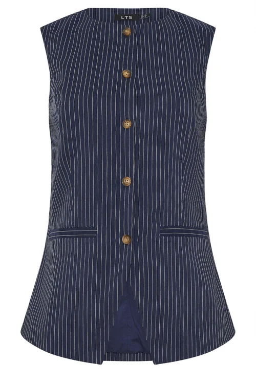 Long Tall Sally Navy Blue Pinstripe Waistcoat - 12 Image 5