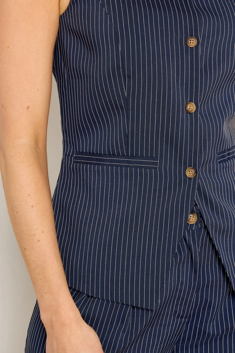 Long Tall Sally Navy Blue Pinstripe Waistcoat - 12 Image 4