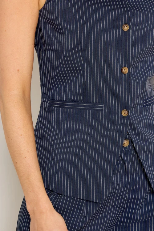 Long Tall Sally Navy Blue Pinstripe Waistcoat - 12 Image 4