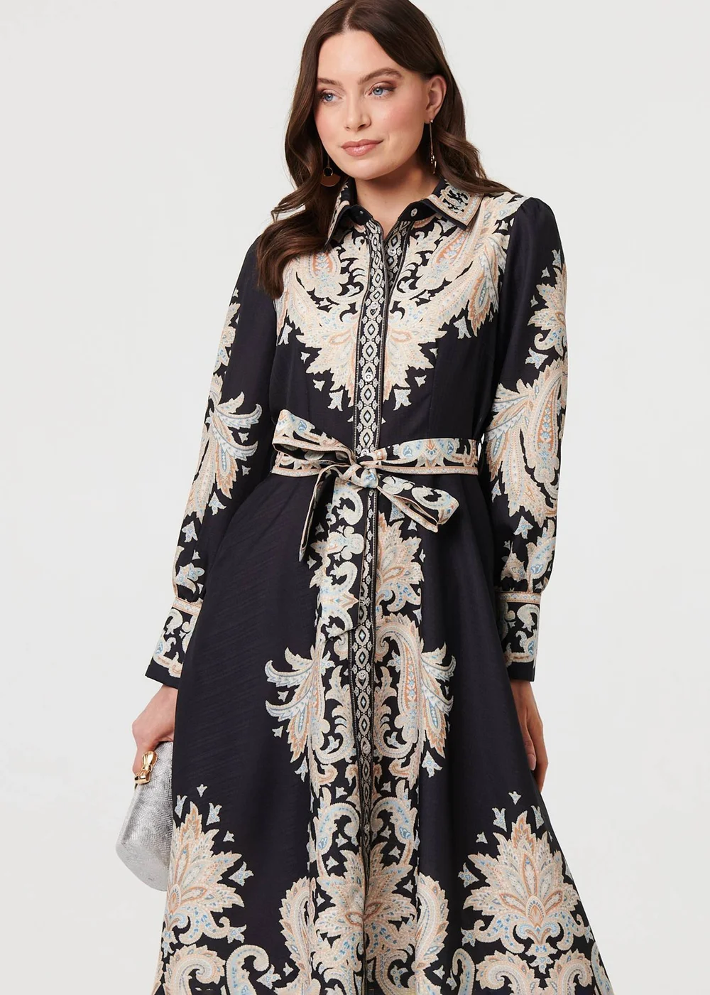Izabel London Black Floral Border Tie Waist Midi Dress - 8 Image 4