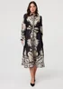 Izabel London Black Floral Border Tie Waist Midi Dress - 8 Image 1