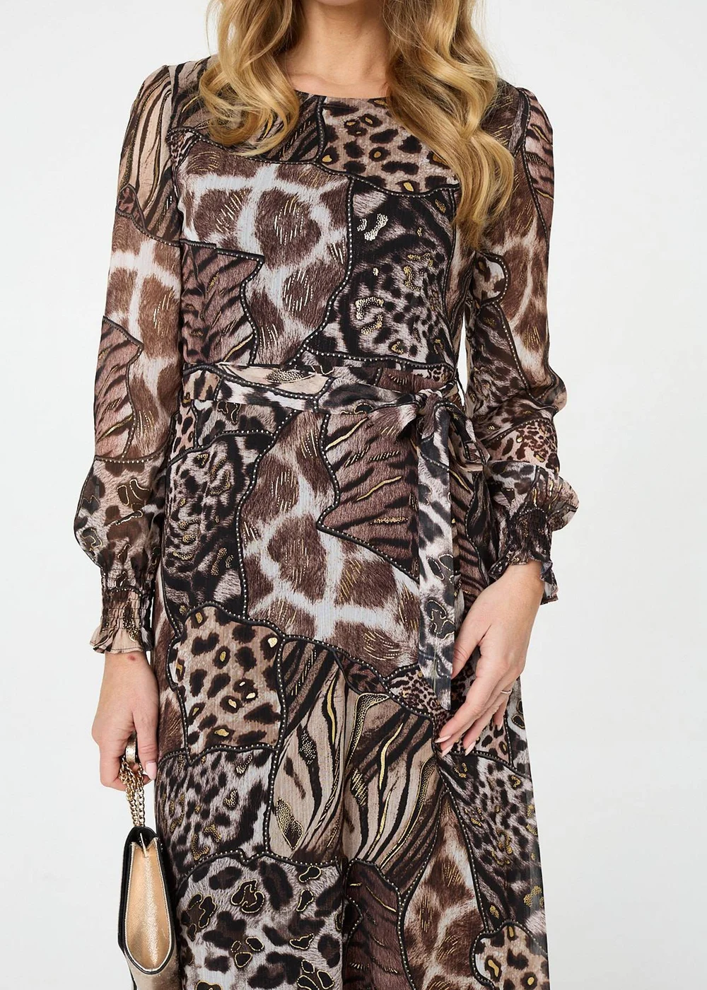 Izabel London Brown Embellished Animal Print Maxi Dress - 8 Image 3