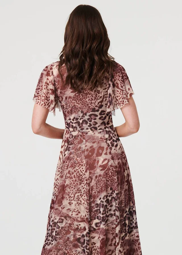 Izabel London Brown Animal Print Angel Sleeve Maxi Dress