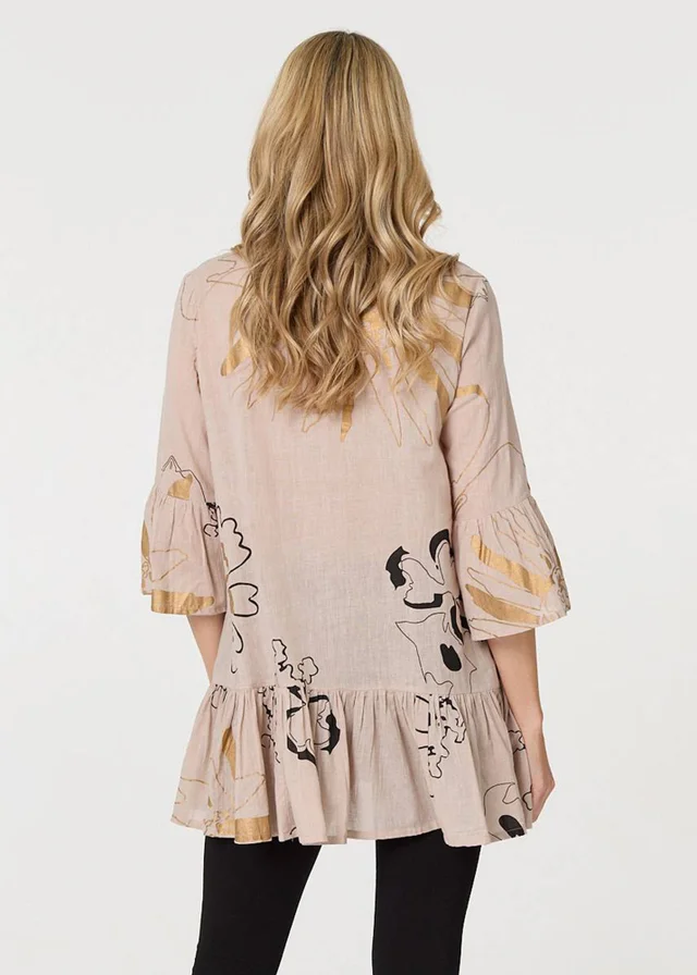 Izabel London Pink Floral Lace 3/4 Sleeve Frill Short Dress