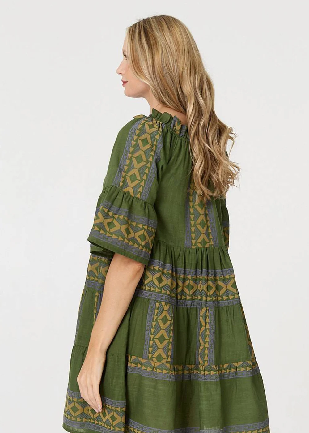 Izabel London Green Embroidered 1/2 Flare Sleeve Short Dress - 14 Image 2