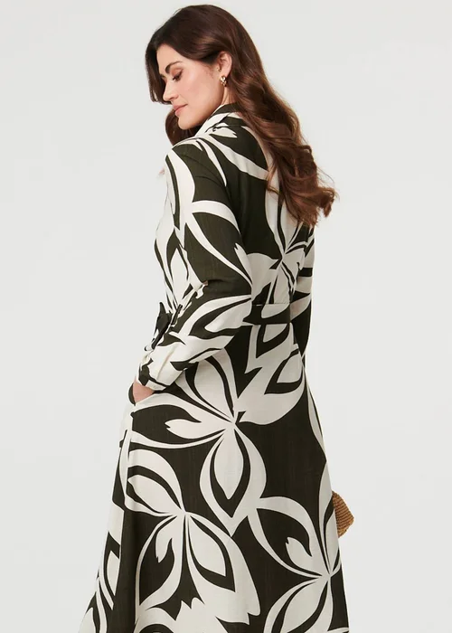 Izabel London Khaki Abstract Floral Maxi Shirt Dress - 18 Image 2