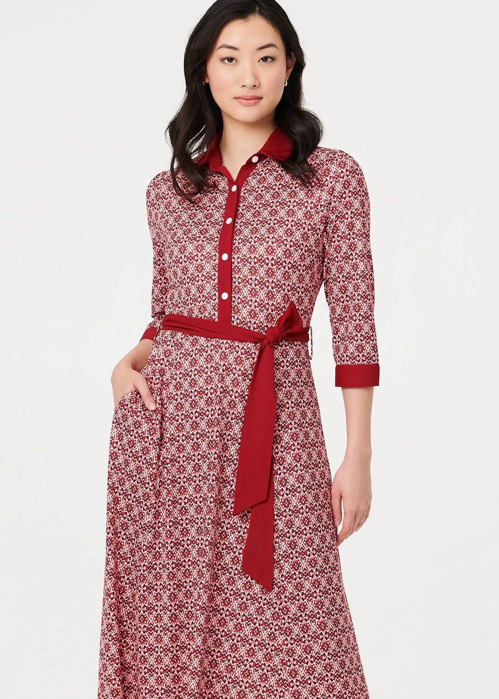 Izabel London Pink Printed 3/4 Sleeve Tie Waist Maxi Dress - 8 Image 4