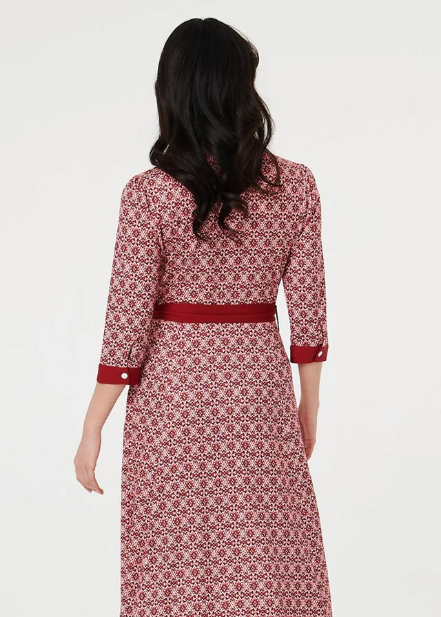 Izabel London Pink Printed 3/4 Sleeve Tie Waist Maxi Dress