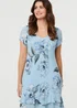 Izabel London Blue Floral Frilled Hem Knee Length Dress - 14 Image 4