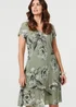 Izabel London Khaki Floral Frilled Hem Knee Length Dress - 14 Image 4