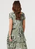 Izabel London Khaki Floral Frilled Hem Knee Length Dress - 14 Image 2