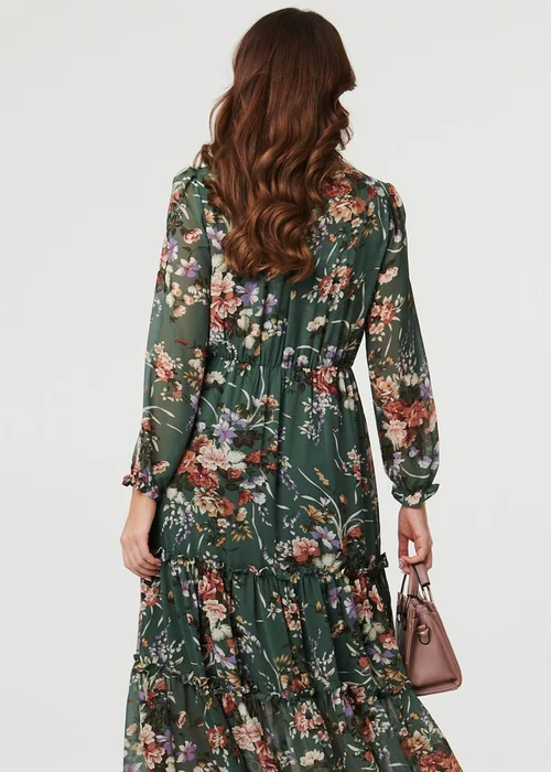 Izabel London Green Floral Tiered Long Sleeve Midi Dress - 14 Image 2