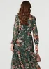 Izabel London Green Floral Tiered Long Sleeve Midi Dress - 14 Image 2