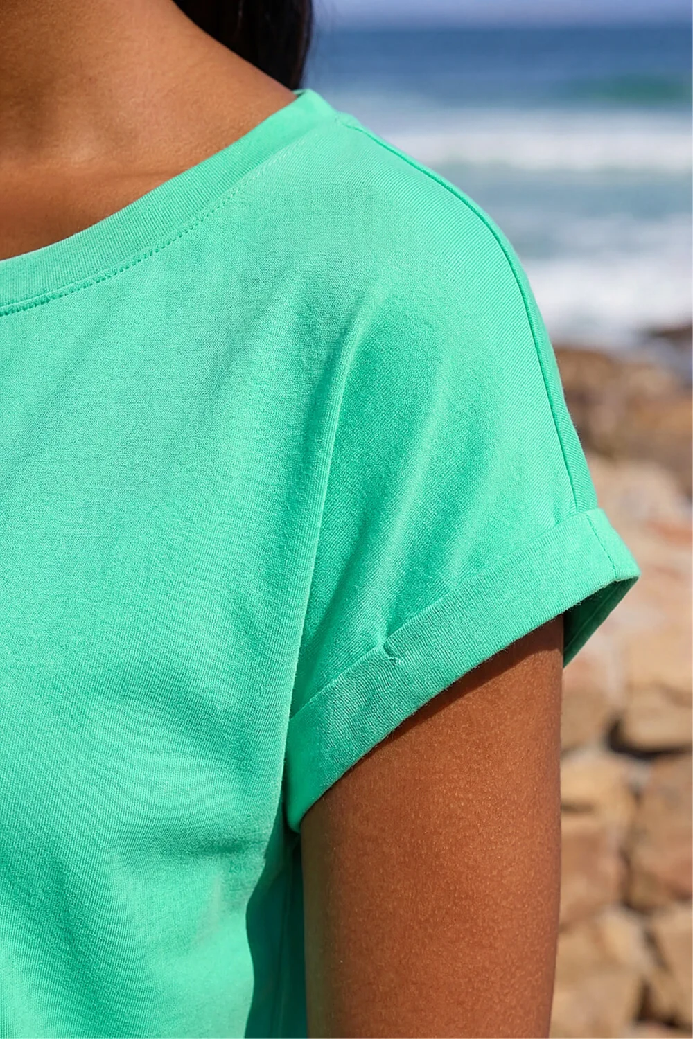 Roman Aqua Plain Stretch Cotton Jersey T-Shirt - 10 Image 4