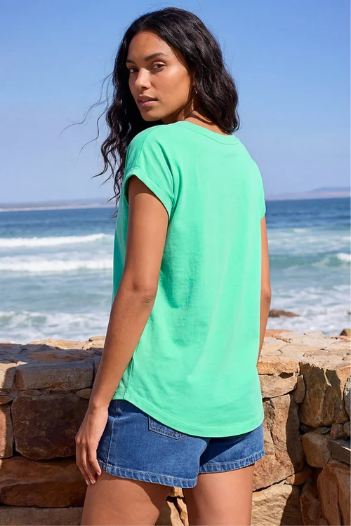 Roman Aqua Plain Stretch Cotton Jersey T-Shirt - 10 Image 3