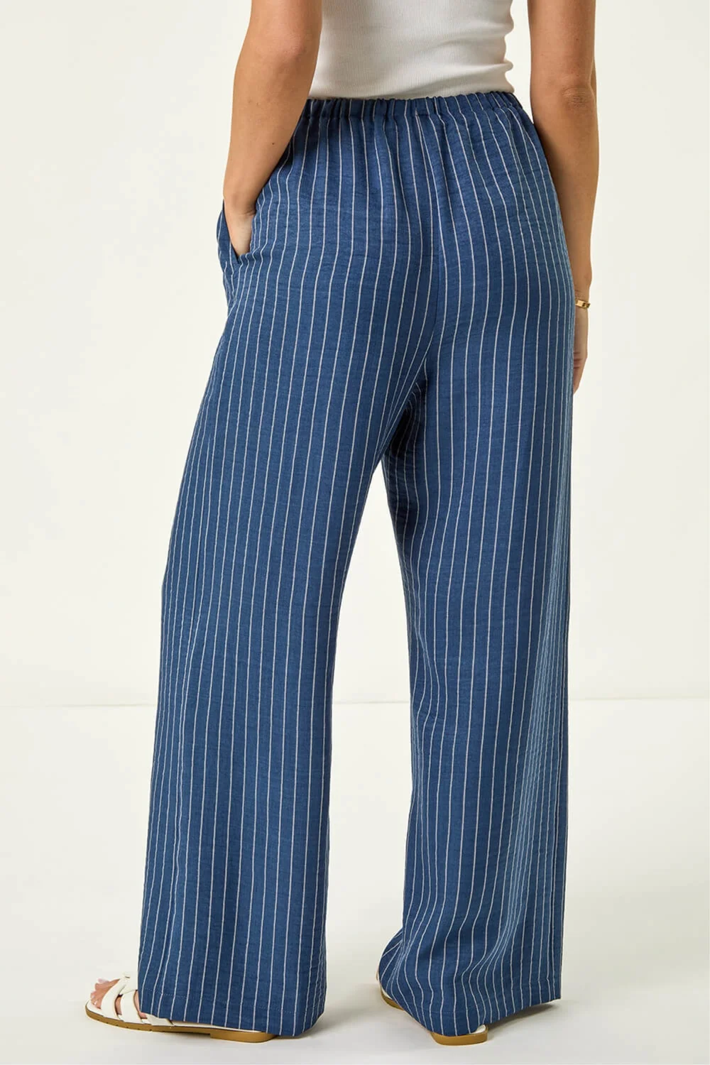 Roman Blue Petite Stripe Pull On Stretch Trouser - 16 Image 3