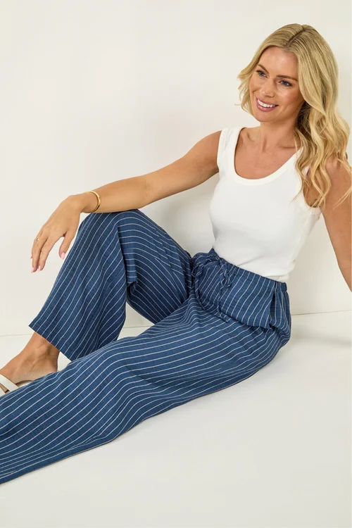 Roman Blue Petite Stripe Pull On Stretch Trouser - 16 Image 1