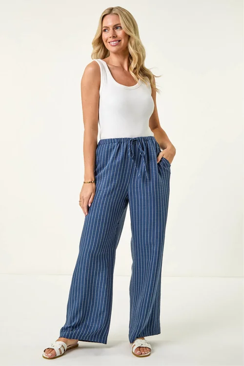 Roman Blue Petite Stripe Pull On Stretch Trouser - 16 Image 2