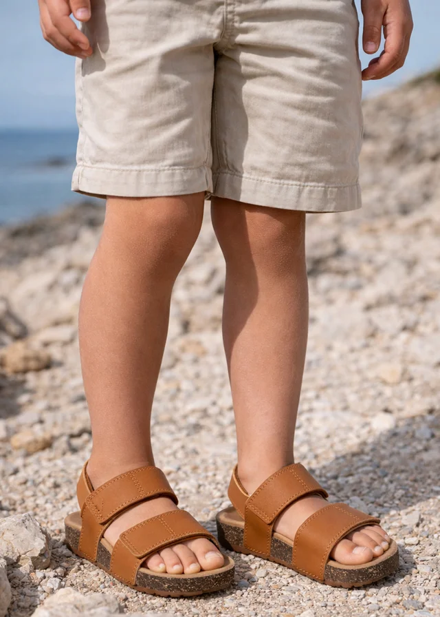 Totes Kids Tan Double Strap Sandals With Back Strap