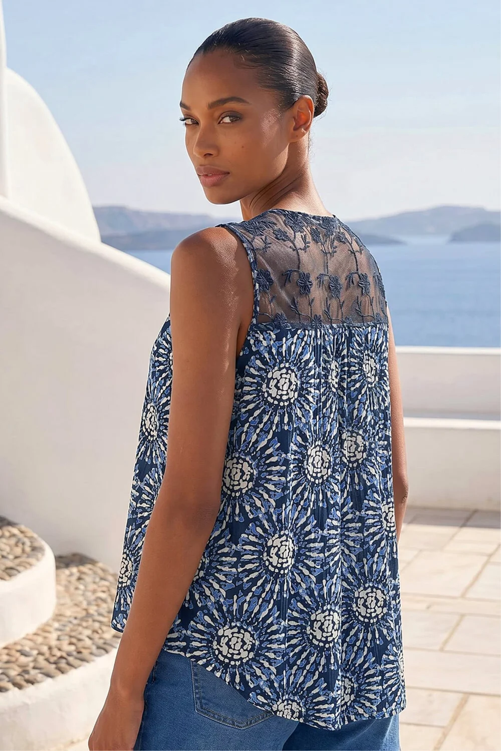 Roman Navy Tie Dye Lace Detail Vest - 16 Image 3