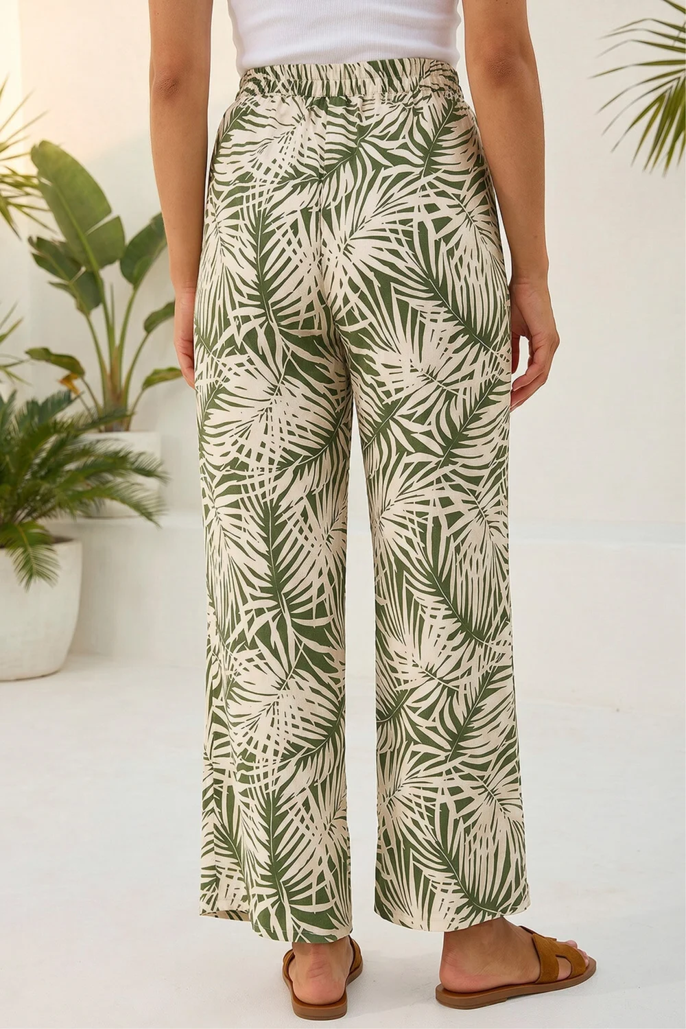 Roman Khaki Petite Leaf Print Wide Leg Trouser - 10 Image 3