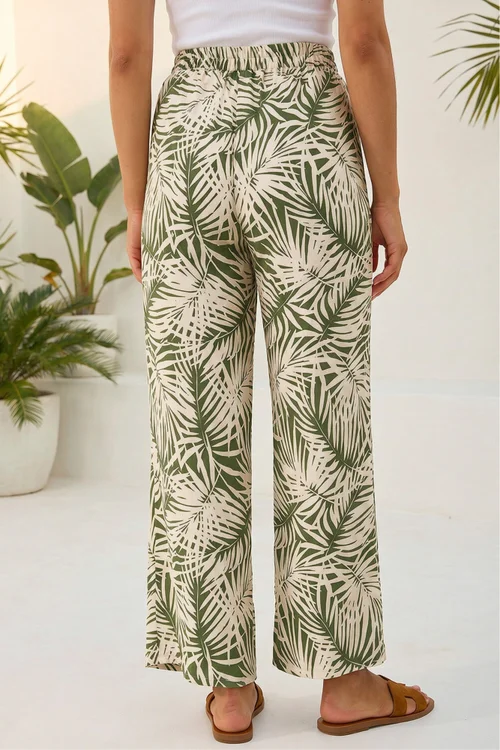 Roman Khaki Petite Leaf Print Wide Leg Trouser - 10 Image 3