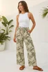 Roman Khaki Petite Leaf Print Wide Leg Trouser - 10 Image 1