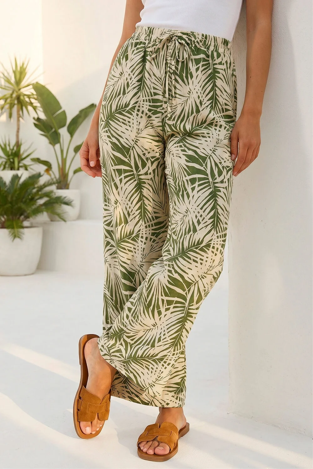 Roman Khaki Petite Leaf Print Wide Leg Trouser - 10 Image 2