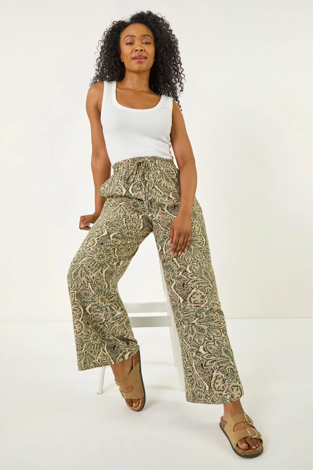 Roman Stone Petite Paisley Print Wide Leg Trouser - 16 Image 1