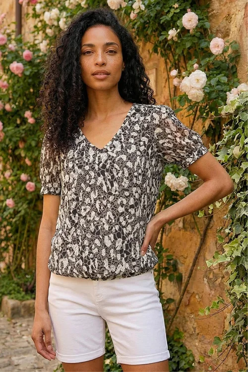 Roman Black Animal Print Burnout Top - 12 Image 1