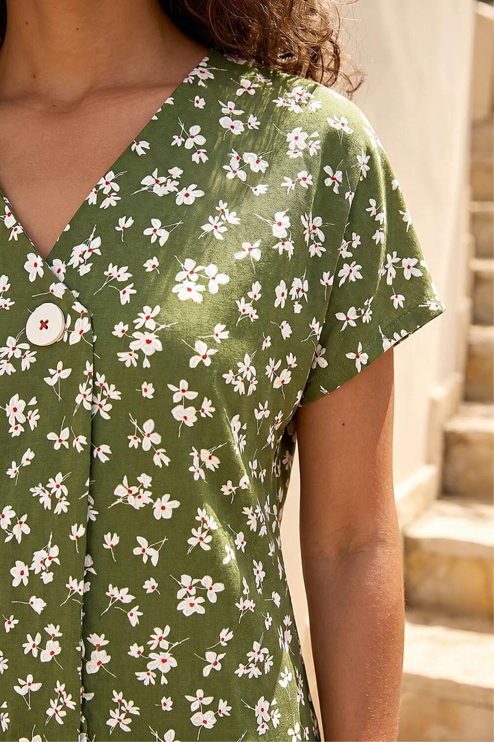 Roman Khaki Floral Puff Print V-Neck Top - 20 Image 4