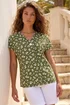 Roman Khaki Floral Puff Print V-Neck Top - 20 Image 1