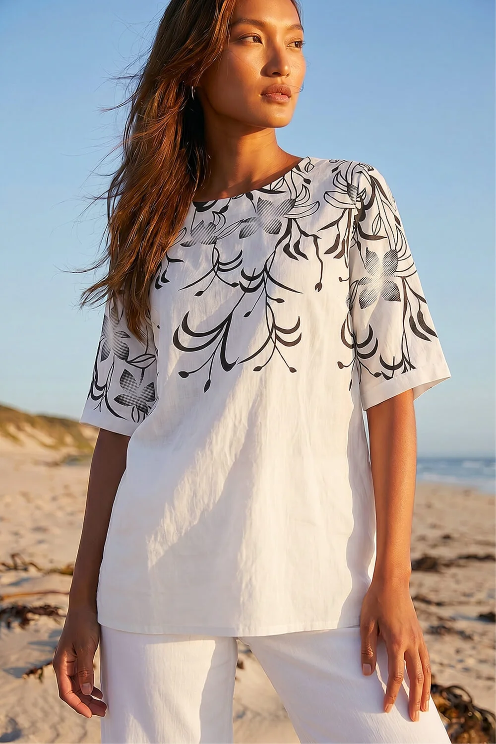 Roman Ivory Floral Mono Print Top - 10 Image 1