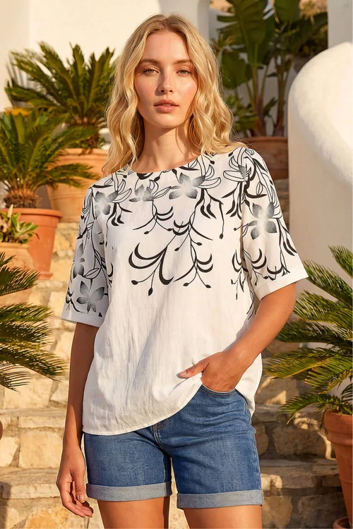 Roman Ivory Floral Mono Print Top - 10 Image 1