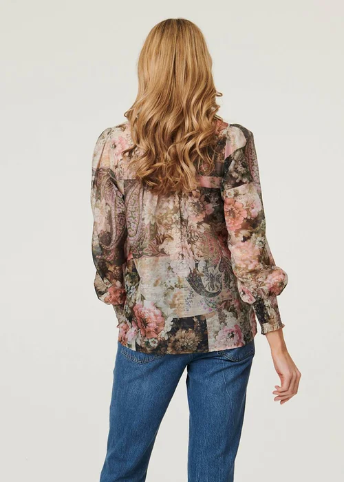 Izabel London Sage Floral Lace Trim Long Puff Sleeve Shirt - 12 Image 2