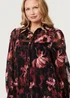 Izabel London Black Floral Semi Sheer Balloon Sleeve Shirt - 14 Image 3