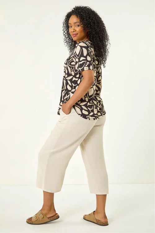 Roman Black Petite Abstract V-Neck Stretch Blouse - 14 Image 3