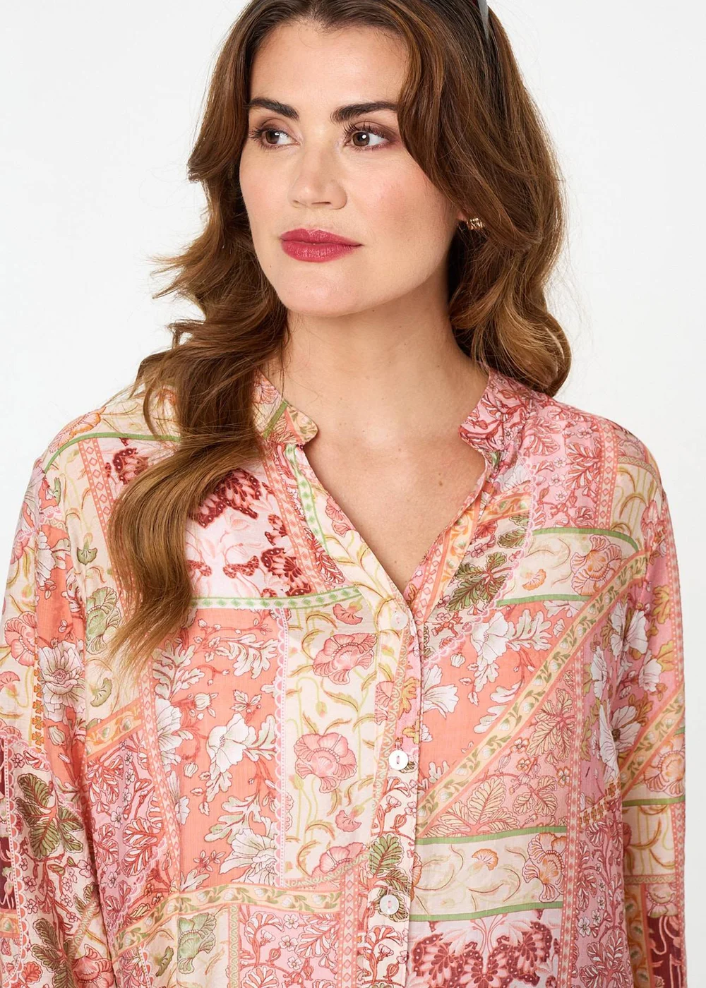 Izabel London Pink Printed Long Sleeve Longline Shirt - 18 Image 3