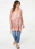 Izabel London Pink Printed Long Sleeve Longline Shirt - 18 Image 1
