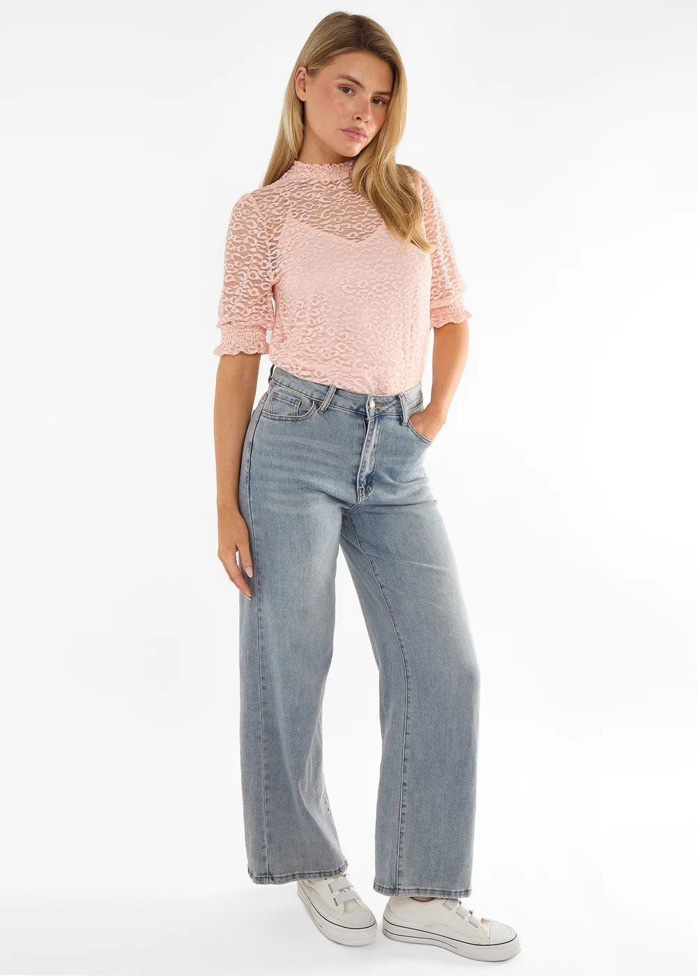 Gini London Blush High Neck Lace Loose Fit Blouse - 14 Image 4