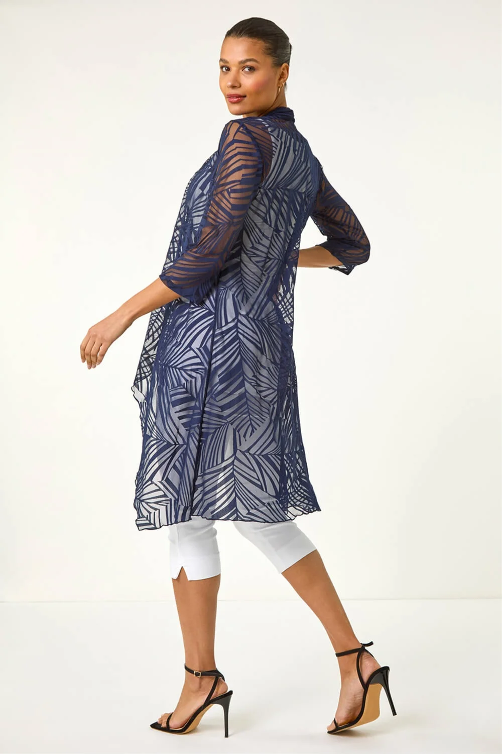 Roman Navy Mesh Burnout Longline Kimono - 14 Image 3