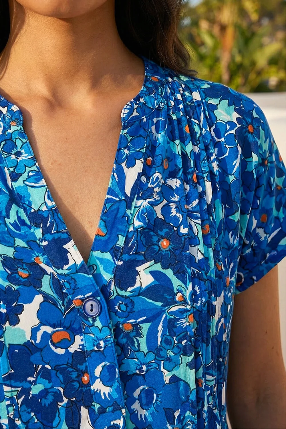 Roman Blue Floral Print Pintuck Stretch Shirt - 18 Image 4