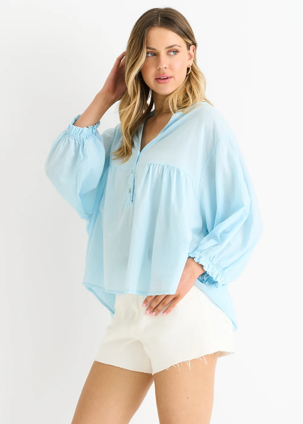 Gini London Sky Blue Cotton Oversized Top - M/L Image 4