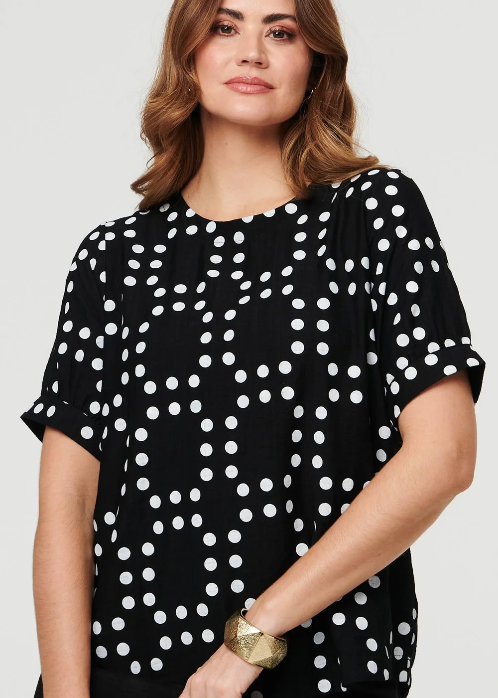 Izabel London Black Polka Dot Print Short Sleeve Blouse - 12 Image 3