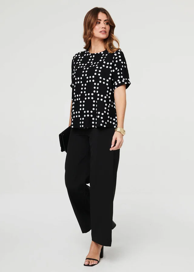 Izabel London Black Polka Dot Print Short Sleeve Blouse