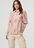 Izabel London Pink Floral Lace Trim 3/4 Puff Sleeve Shirt - 16 Image 4