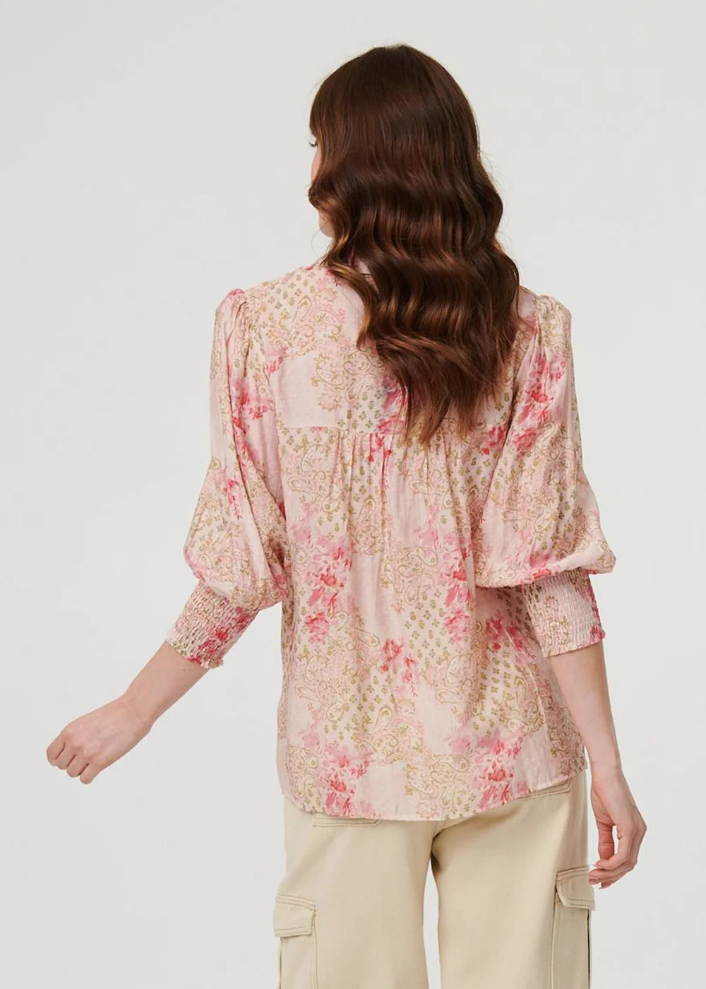 Izabel London Pink Floral Lace Trim 3/4 Puff Sleeve Shirt - 16 Image 2